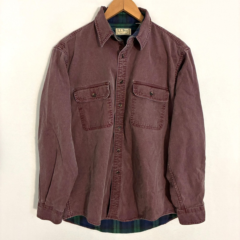 Vtg LL Bean Flannel Lined USA Made Hurricane Shacket Shirt Jacket Mens M Plum
